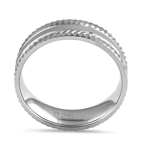 Sterling Silver Diamond Cut Pattern Wedding Band Ring - Image 3