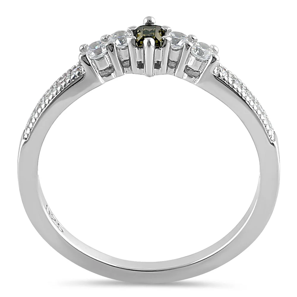Sterling Silver Emerald Cut Dark Peridot CZ Ring - Image 3