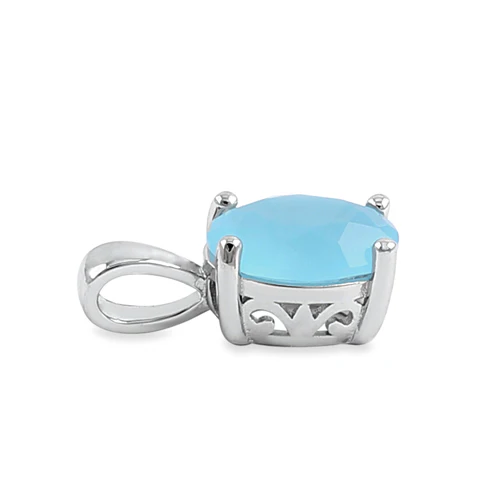 Sterling Silver Milky Blue CZ Oval Pendant - Image 3