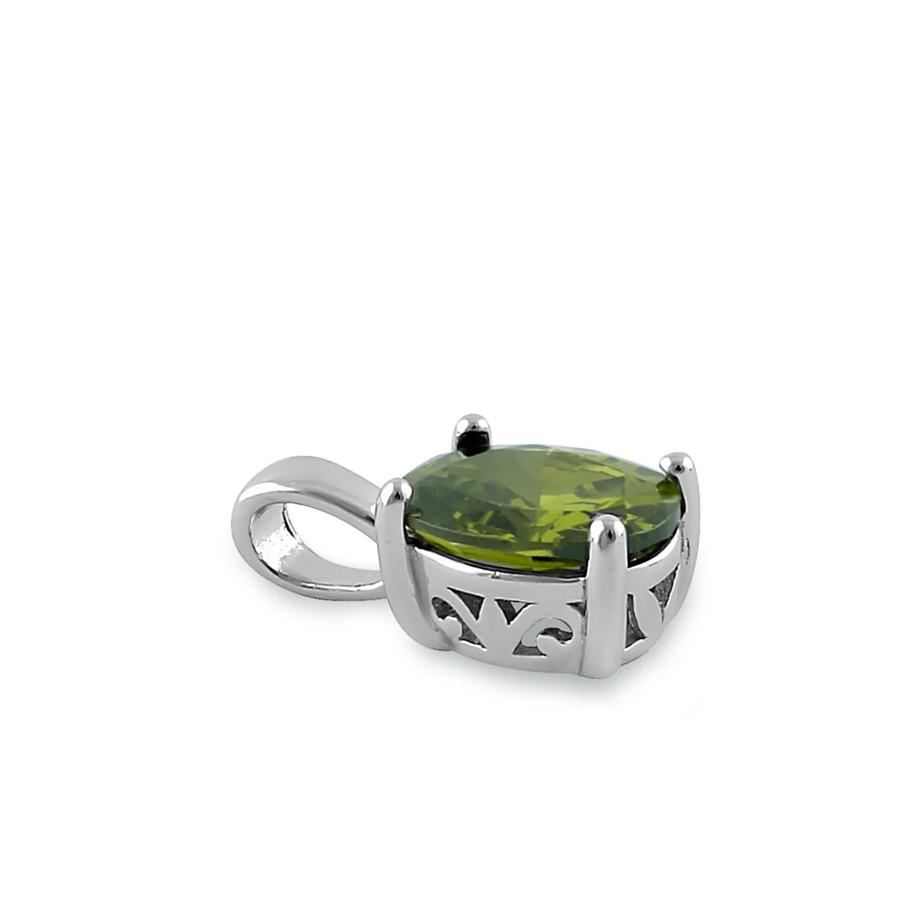 Sterling Silver Oval Peridot CZ Filigree Pendant - Image 3