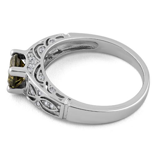 Sterling Silver Peridot Round Cut Engagement CZ Ring - Image 4