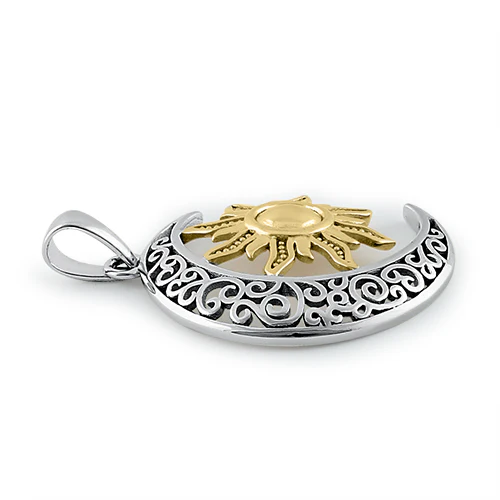 Sterling Silver Two-tone Bohemian Sun and Moon Pendant - Image 3